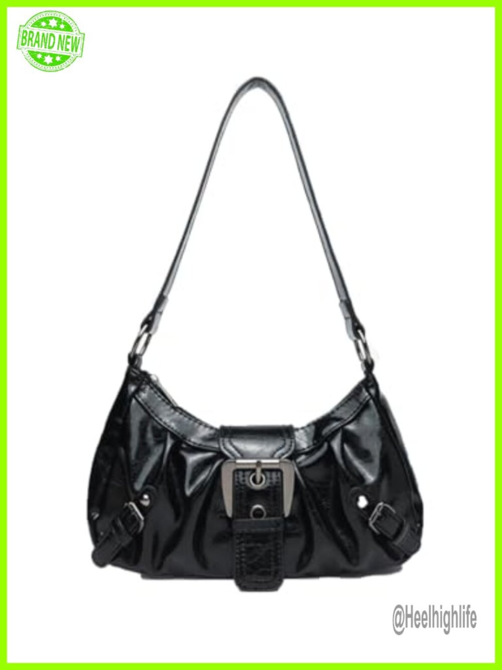 Distressed PU Leather Hobo Shoulder Bag Y2K Mini Vintage Purse Goth Punk Buckle